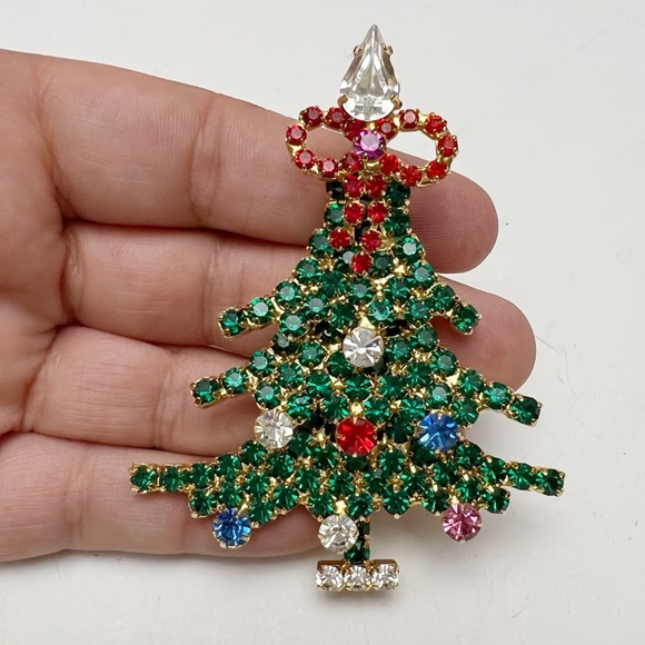 Vintage RARE Kirks Folly Rhinestone Crystal Christmas Tree Brooch - Picture 2 of 9